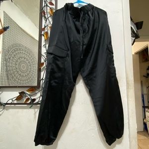 Madden NYC Black satin ankle pants.